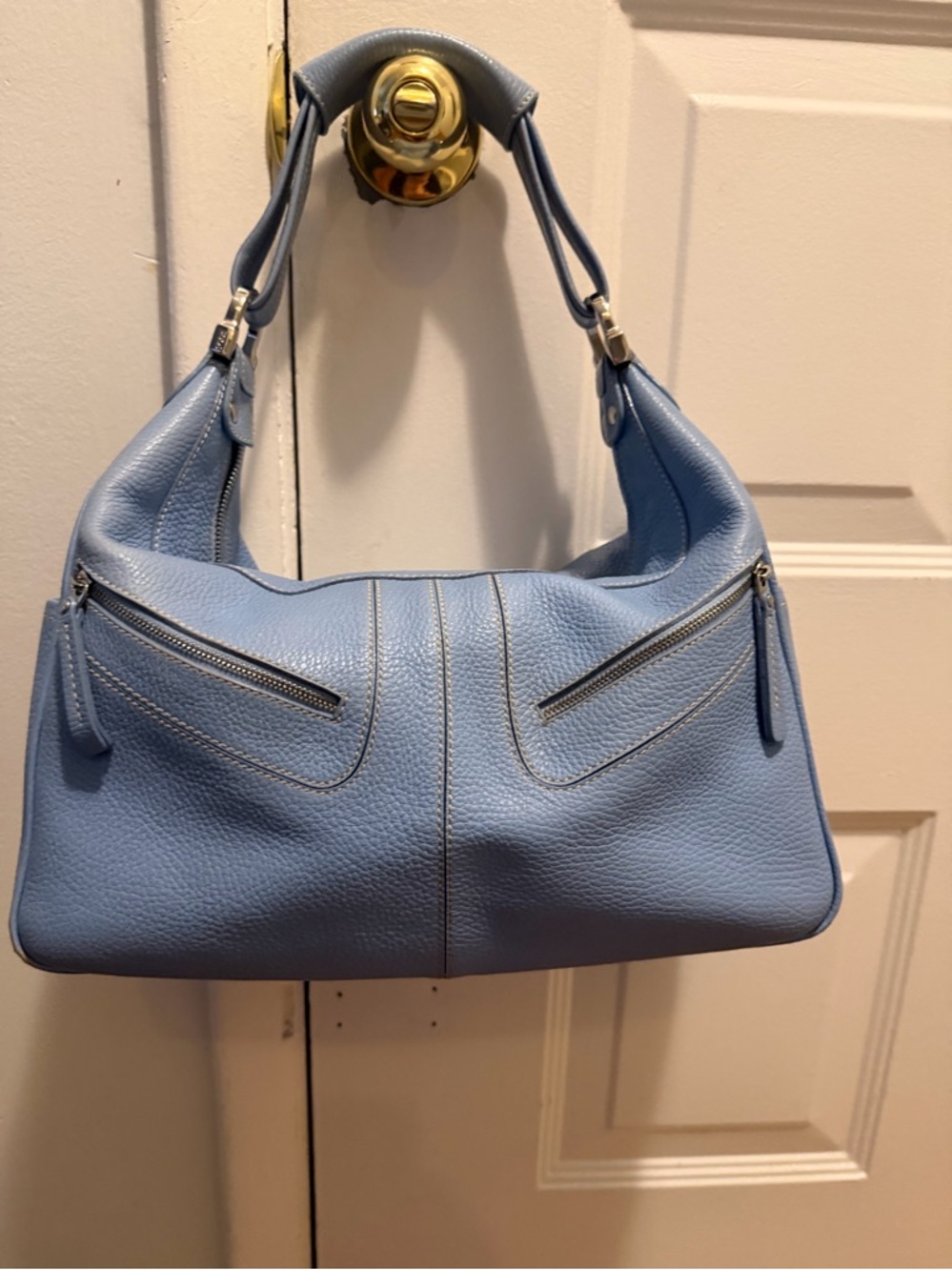Tod's Miky (also spelled Micky) hobo shoulder bag in light blue pebbled leather